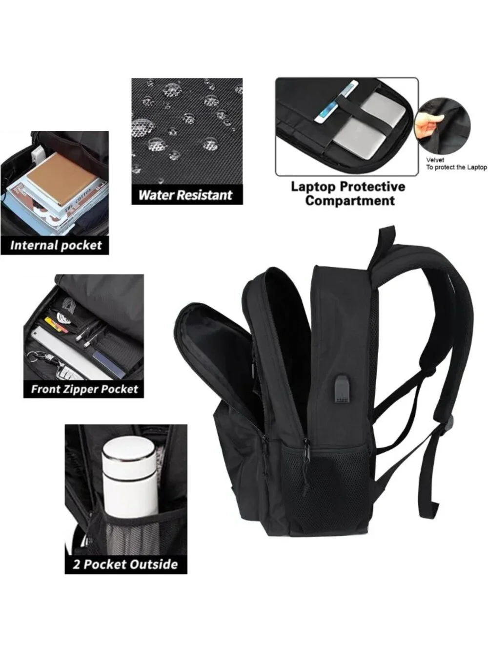 Stylish Anti-Theft Laptop Backpack with USB Charging, Water-Resistant Travel Bag